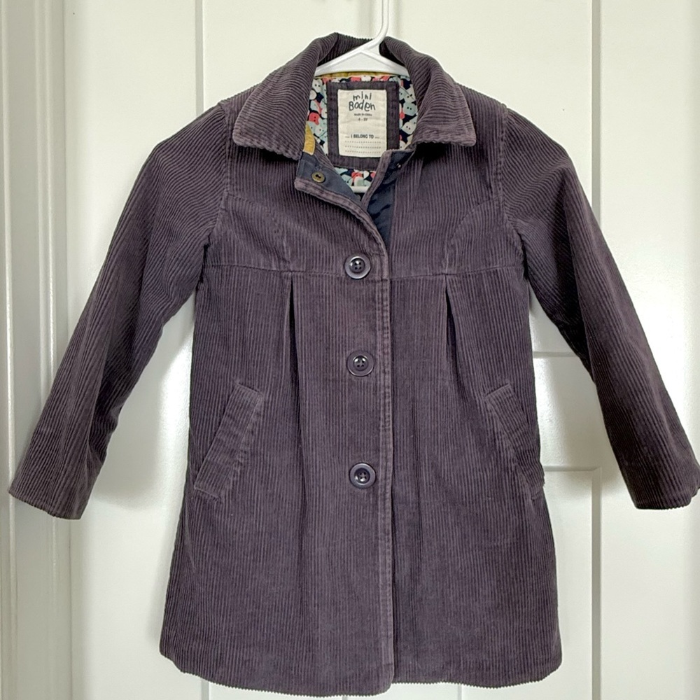 Mini Boden Girls Purple Corduroy Coat | Quilted Lining | Size 4–5Y